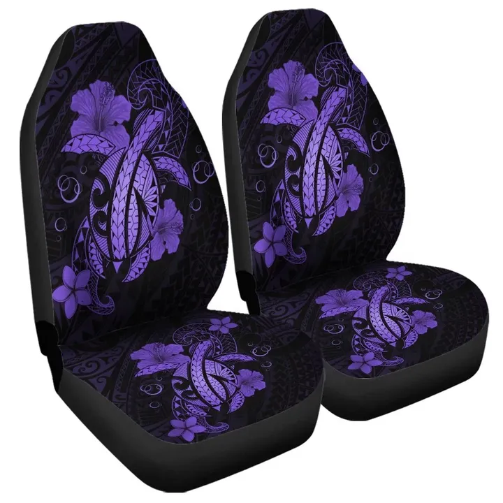Alohawaii Car Accessory - Hawaii Turtle Flower Polynesian Car Seat Covers Purple
