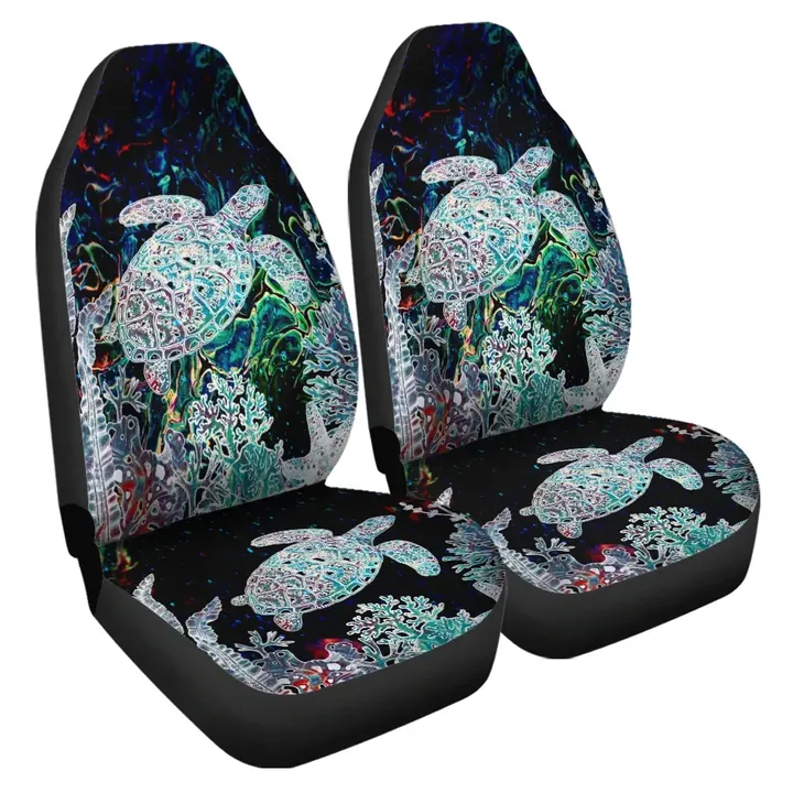 Alohawaii Car Accessory - Hawaii Turtle Corals Shell Background Car Seat Covers