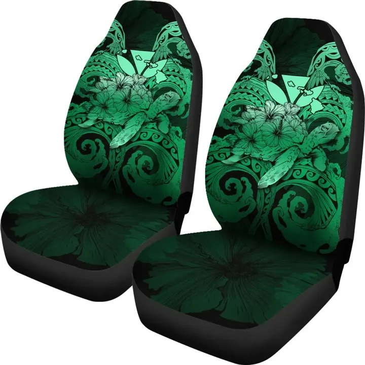 Alohawaii Car Accessory - Hawaii Turtle Wave Polynesian Car Seat Cover Hey Style Green