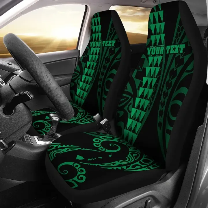 Alohawaii Car Accessory - Personalized Hawaii Car Seat Covers Kakau Large Polynesian Green