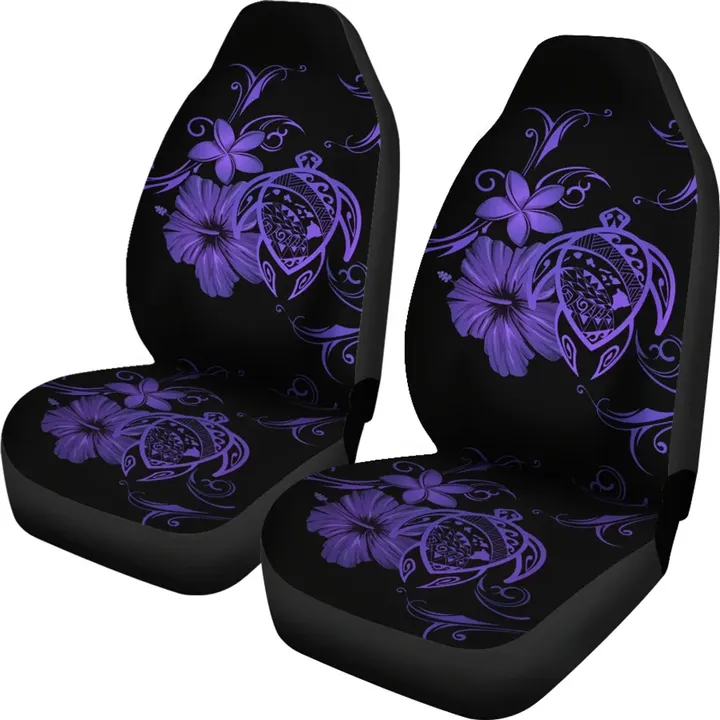 Alohawaii Car Accessory - Hawaii Turtle Hibiscus Poly Purple Car Seat Covers