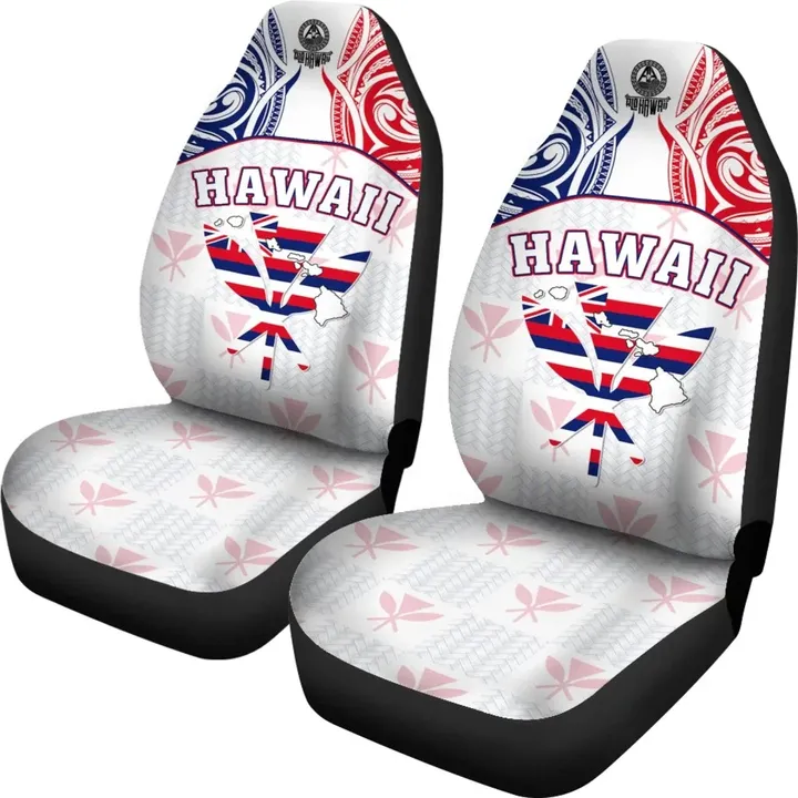 Alohawaii Car Accessory - Hawaiian Kanaka Car Seat Covers Flag Nation Demodern White