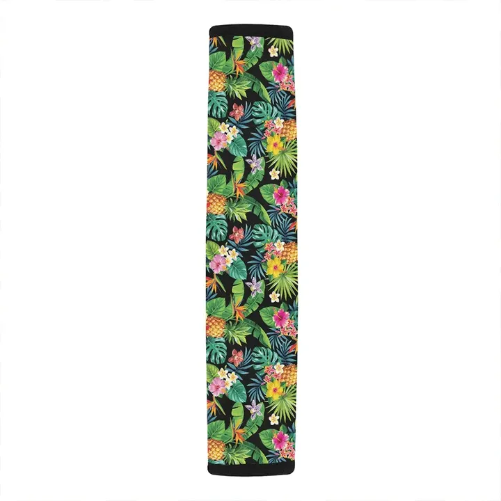 Alohawaii Car Accessory - Tropical Pattern With Pineapples Palm Leaves And Flowers Hawaii Car Belt Pads