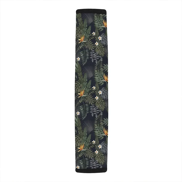 Alohawaii Car Accessory - Tropical Leaves And Flowers In The Night Style Hawaii Car Belt Pads