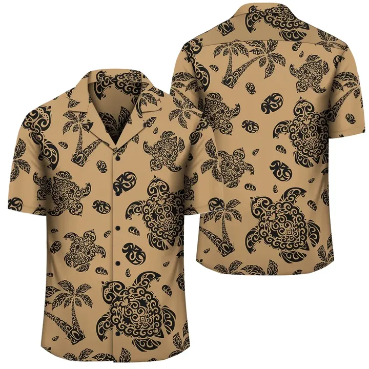 Alohawaii Shirt - Polynesian Turtle Palm And Sea Pebbles Gold Hawaiian Shirt