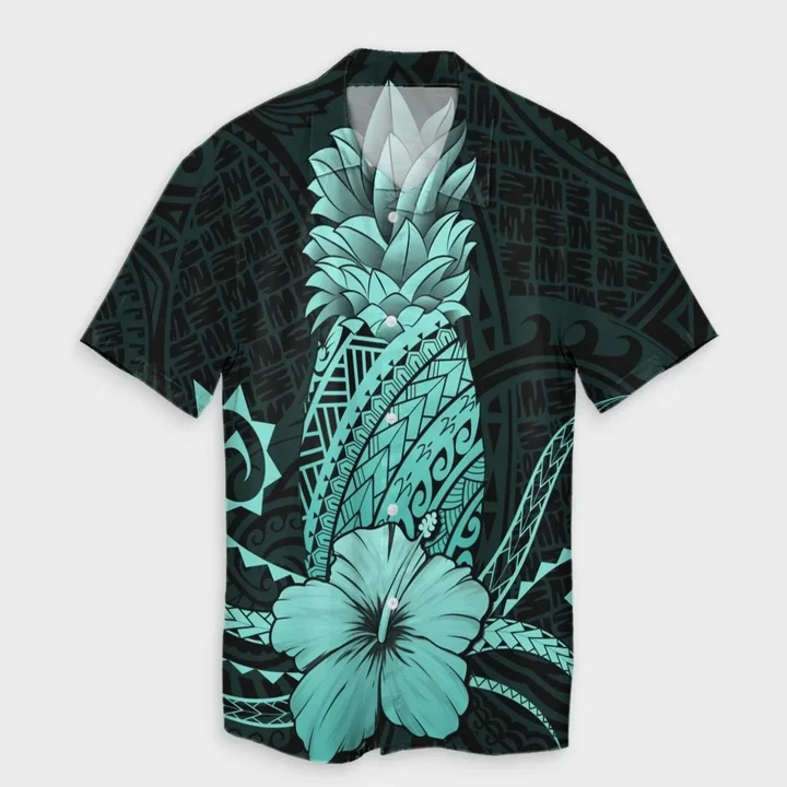 Alohawaii Shirt - Hawaii Polynesian Pineapple Hibiscus Hawaiian Shirt Turquoise