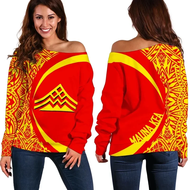 Hawaiian Mauna Kea Polynesian Women's Off Shoulder Sweater - Circle Style - AH - J9 - Alohawaii