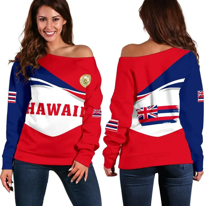 Hawaii Flag Women's Off Shoulder Sweater - Reg Style - AH - J4 - Alohawaii