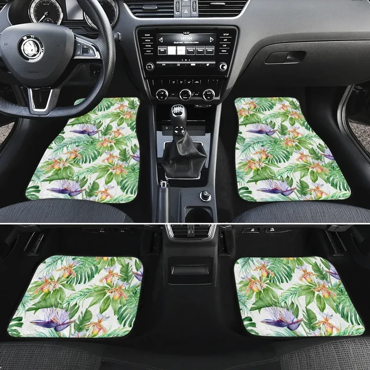 Alohawaii Car Accessory - Tropical Orange Orchids Strelitzia Monstera Hawaii Car Floor Mats