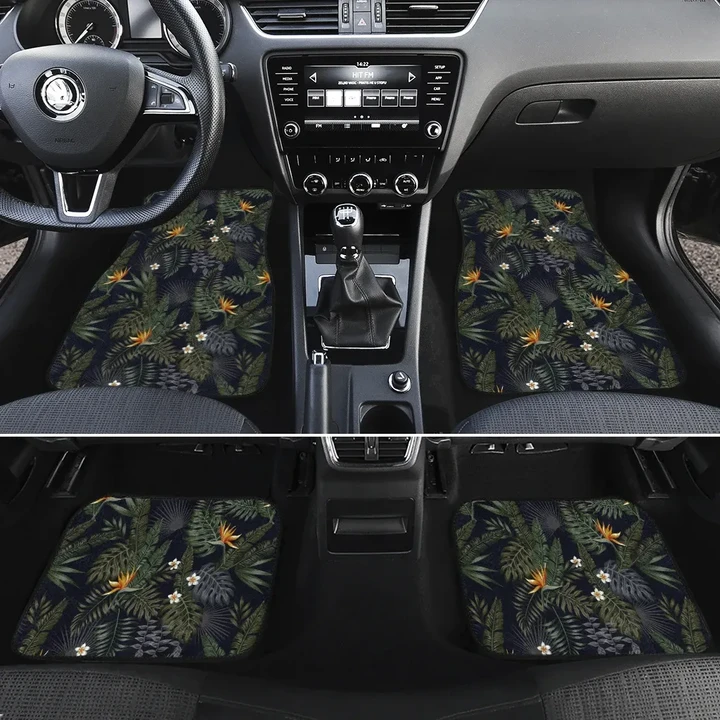 Alohawaii Car Accessory - Tropical Leaves And Flowers In The Night Style Hawaii Car Floor Mats