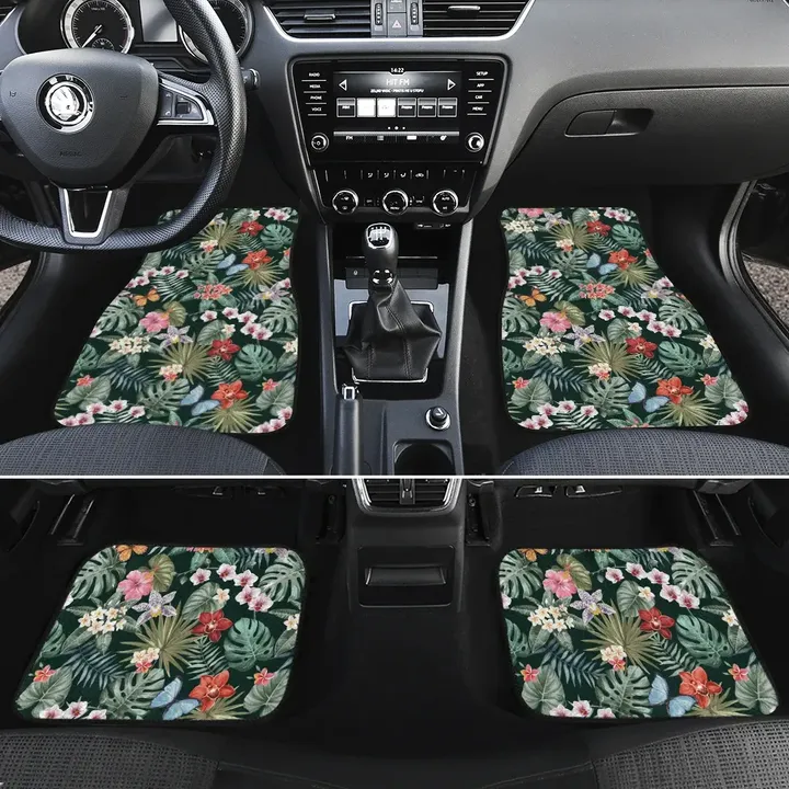 Alohawaii Car Accessory - Tropical Plumeria Pattern With Palm Leaves Hawaii Car Floor Mats