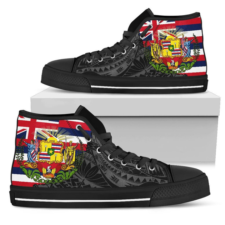 Alohawaii Footwears - Hawaii High Top Shoes State Flag Polynesian Black Pride