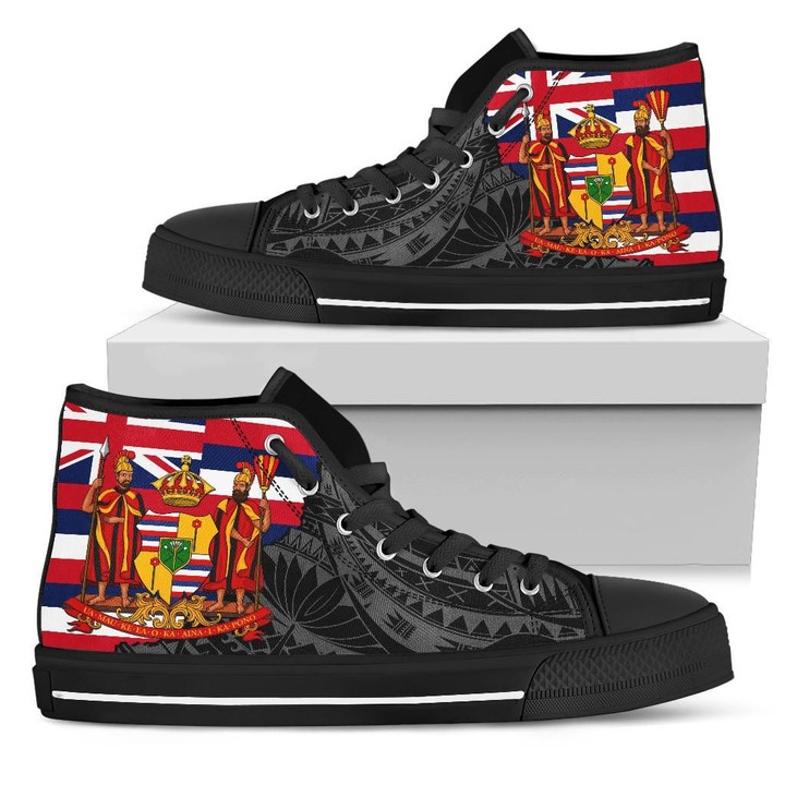 Alohawaii Footwears - Hawaii High Top Shoes State Royal Flag Polynesian Black Pride