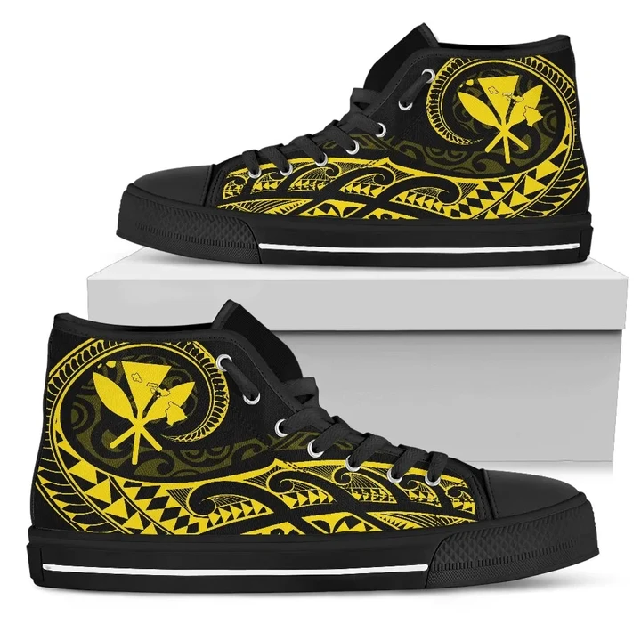 Alohawaii Footwears - Hawaiian Kanaka State Tattoo Swirly Yellow Polynesian High Top Shoes