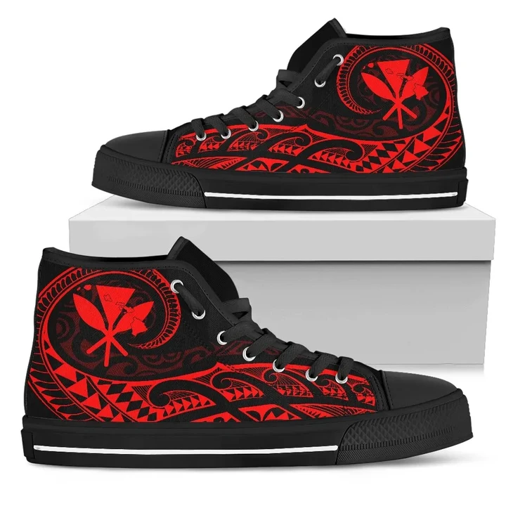 Alohawaii Footwears - Hawaiian Kanaka State Tattoo Swirly Red Polynesian High Top Shoes