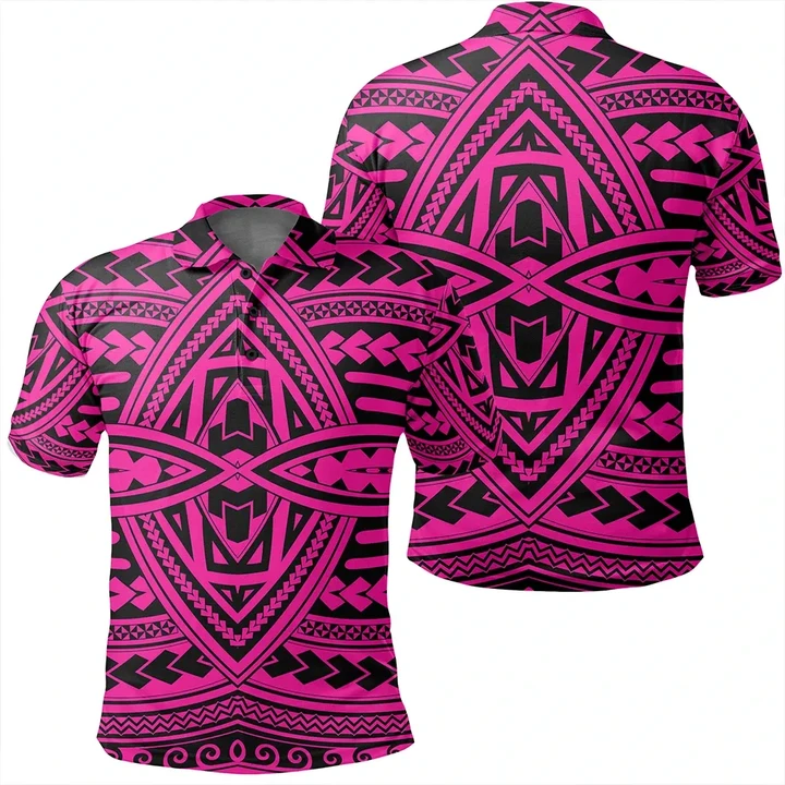 Unisex Polynesian Seamless Pink Polo Shirt - AH - JR - Alohawaii