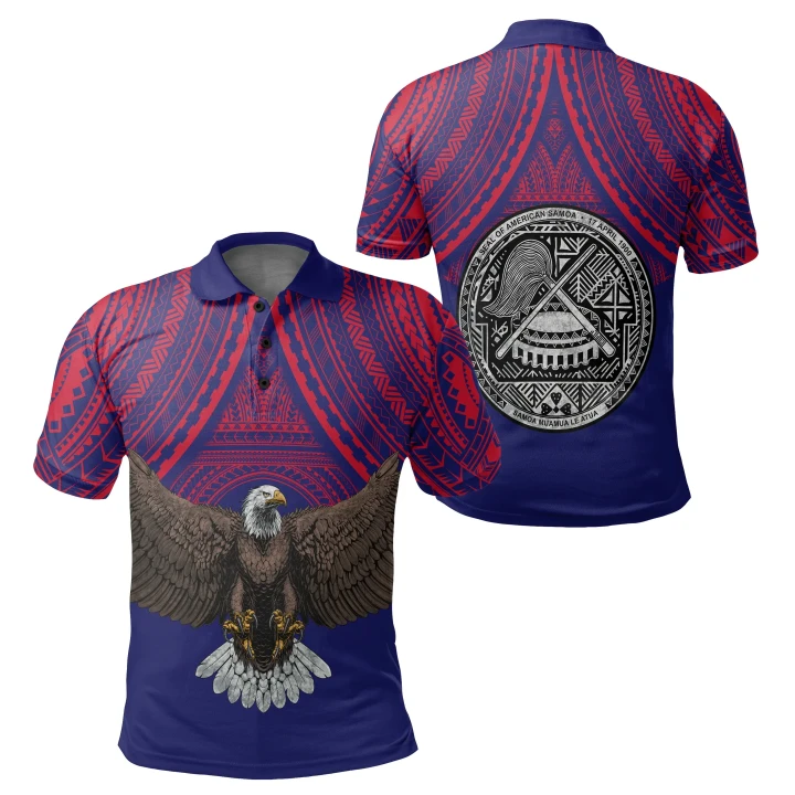 American Samoa Polynesian Coat Of Arms Bald Eagle Polo Shirt - AH - J5 - Alohawaii