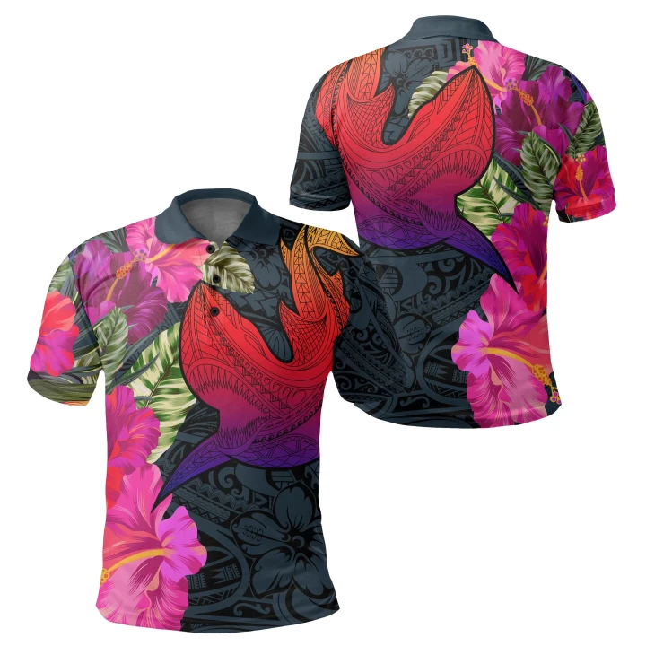 Hawaii Polynesian Hibiscus Shark Polo Shirt - AH - Rock Style - J5 - Alohawaii