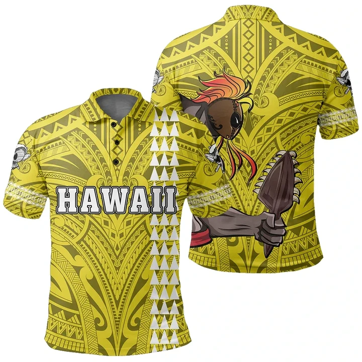 Hawaiian Islands Warrior Kakau Yellow Polynesian Polo Shirt - AH - J1 - Alohawaii