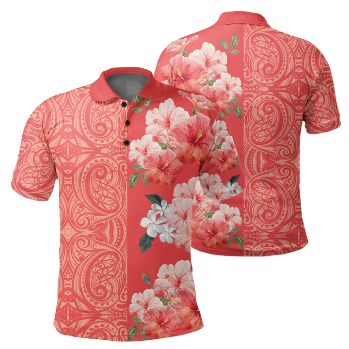 Hawaii Tropical Flower Polynesian - Hawaiian Polo Shirt - Curtis Style - Orange - AH - J2 - Alohawaii