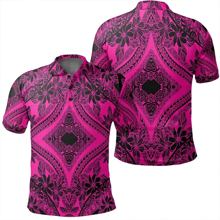 Unisex Polynesian Plumeria Mix Pink Black Polo Shirt - AH - JR - Alohawaii
