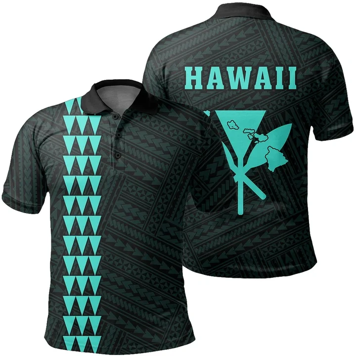 Hawaii Kanaka Map Polo Shirt - Turquoise - AH - J6 - Alohawaii