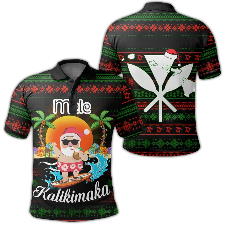 Hawaii Santa Claus Surf Christmas Pattern Polo Shirt