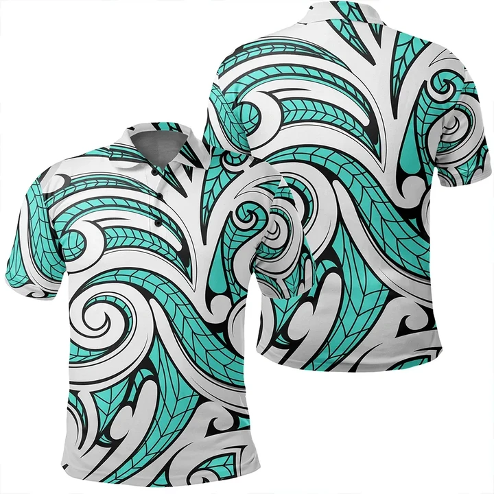 Unisex Polynesian Maori Ethnic Ornament Turquoise Polo Shirt - AH - JR - Alohawaii