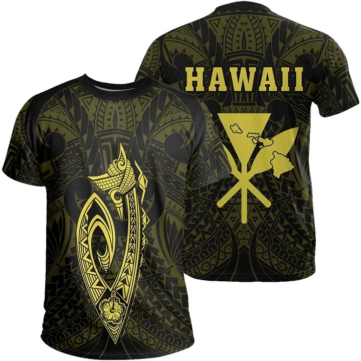 Hawaii Kakau Makau Fish Hook Polynesian T-Shirt - Yellow - AH - J6 - Alohawaii
