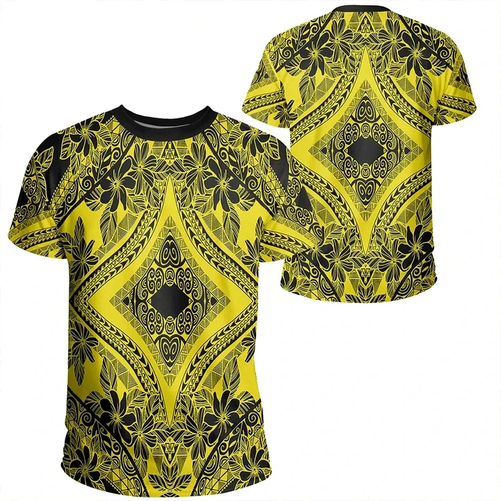 Polynesian Plumeria Mix Yellow Black T-Shirt - AH - JR - Alohawaii