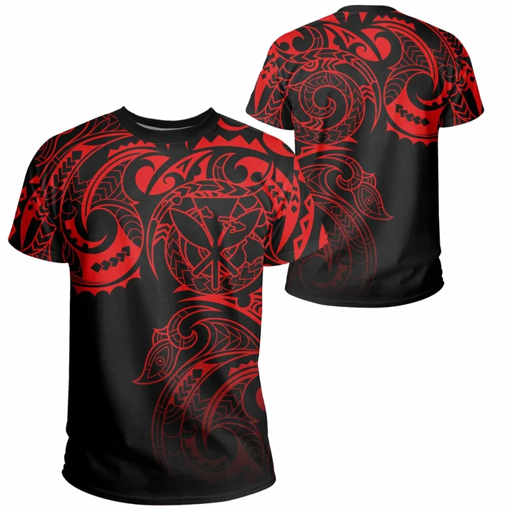 Hawaii Kanaka Polynesian Tribal T-shirt Gradiant Style Red - AH - J7 - Alohawaii
