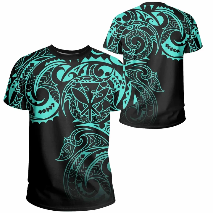 Hawaii Kanaka Polynesian Tribal T-shirt Gradiant Style Turquoise - AH - J7 - Alohawaii