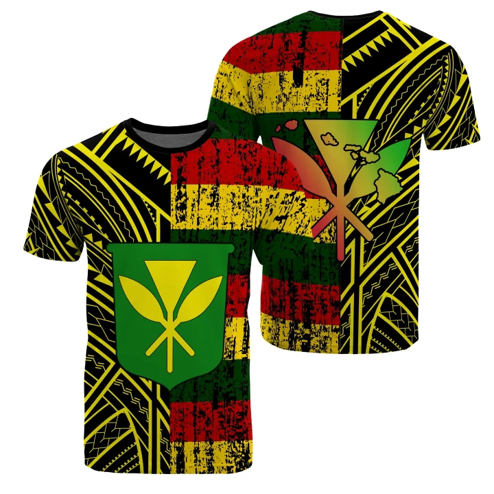 Hawaii Kanaka Flag Polynesian T-Shirt - Bright Style - AH - JA