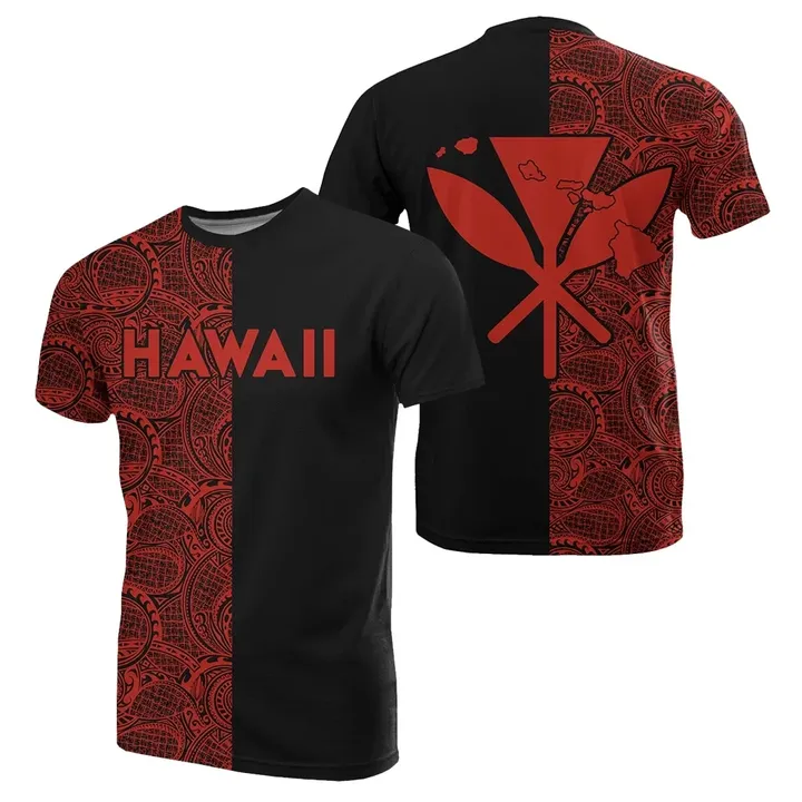 Hawaii Kanaka Polynesian T-shirt The Half Red - AH - J3 - Alohawaii