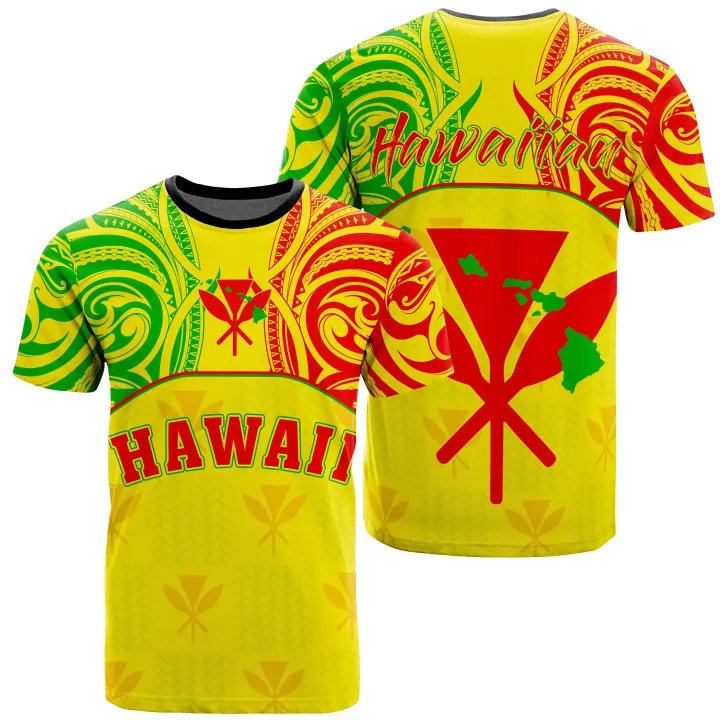 Hawaiian Kanaka T-Shirt Flag Nation Yellow Demodern AH J1 - Alohawaii