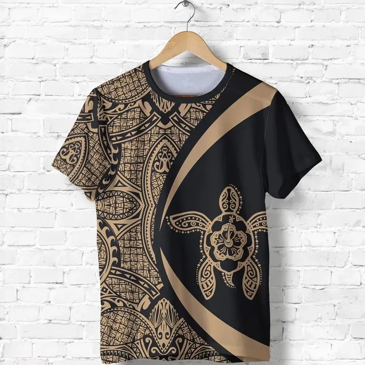 Hawaii Turtle Polynesian T-shirt - Circle Style - Gold - AH J9 - Alohawaii
