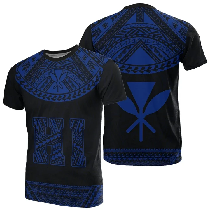 Hawaii Kanaka Polynesian T-Shirt Divinity Blue - AH - J1 - Alohawaii