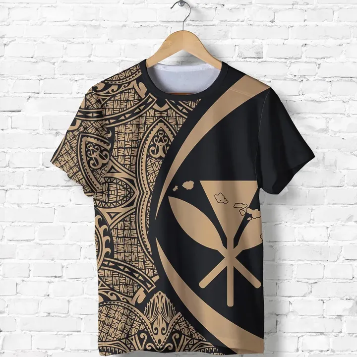 Kanaka Hawaii Map Gold Polynesian T-shirt - Circle Style - AH J4 - Alohawaii