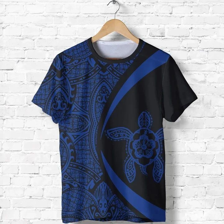 Hawaii Turtle Polynesian T-shirt - Circle Style - Blue - AH J9 - Alohawaii
