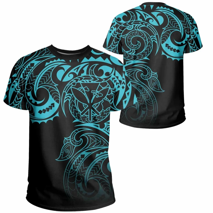 Hawaii Kanaka Polynesian Tribal T-shirt Gradiant Style Blue - AH - J7 - Alohawaii