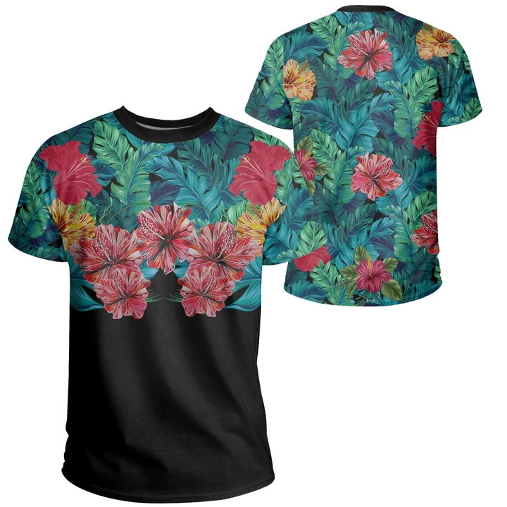 Tropical Hibiscus Hawaii T-shirt - Black - AH - J5 - Alohawaii