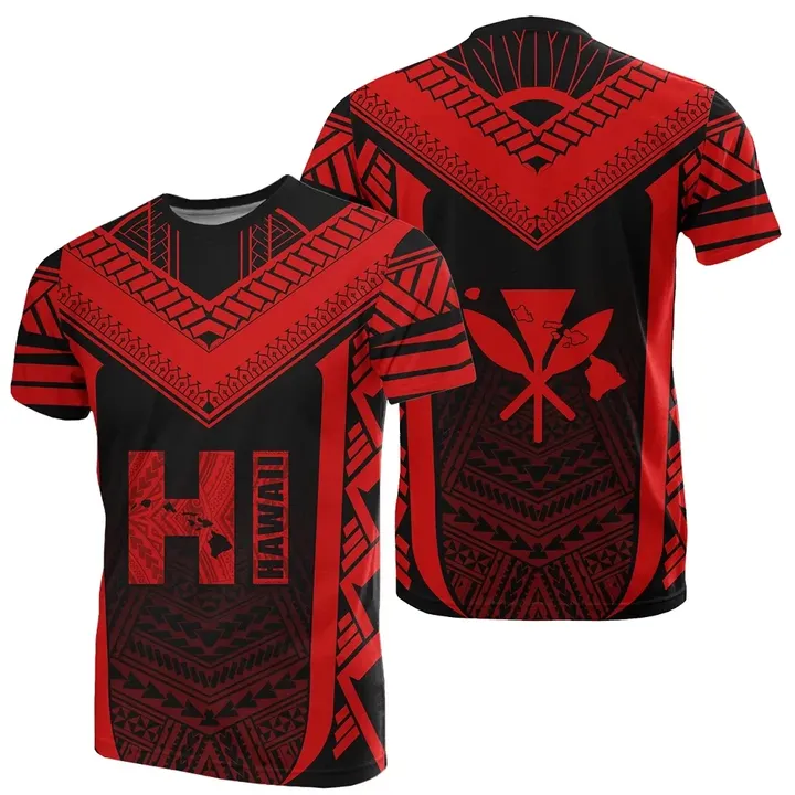 Hawaiian Kanaka Polynesian T-Shirt Active Red - AH - J77 - Alohawaii