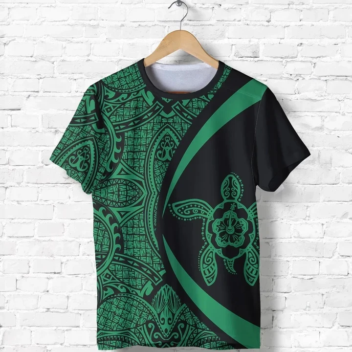 Hawaii Turtle Polynesian T-shirt - Circle Style - Green - AH J9 - Alohawaii