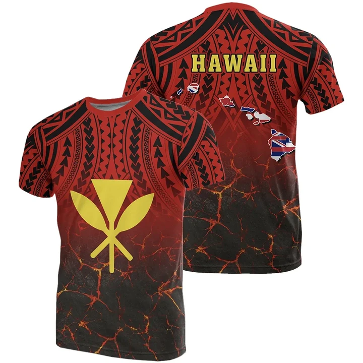 Hawaii Kanaka Map T-Shirt - Polynesian Hawaiian Eruption Style - AH -J6 - Alohawaii