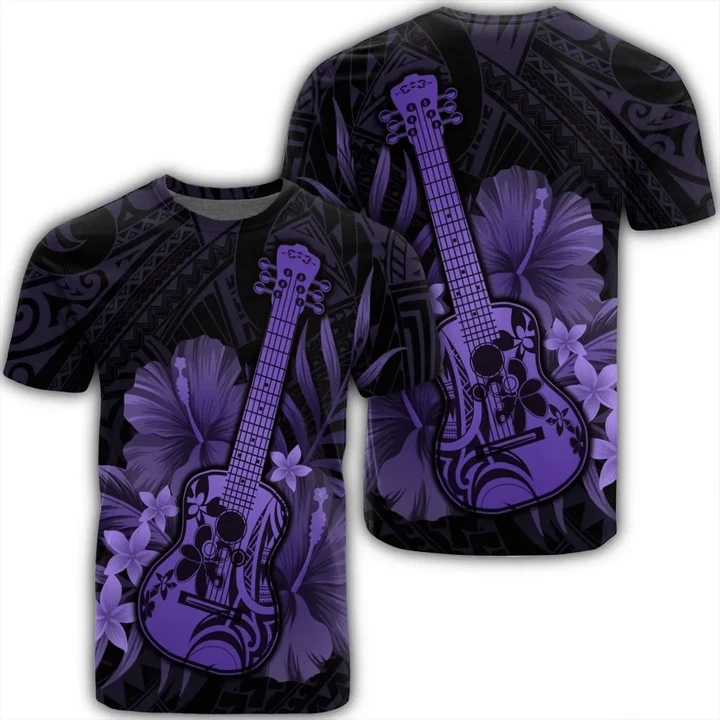 Hawaiian - Hawaii Ukulele Flower T-Shirt - Purple - AH - J4R