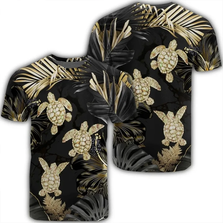 Hawaiian - Golden Tropical Turtle T-Shirt AH - J0R