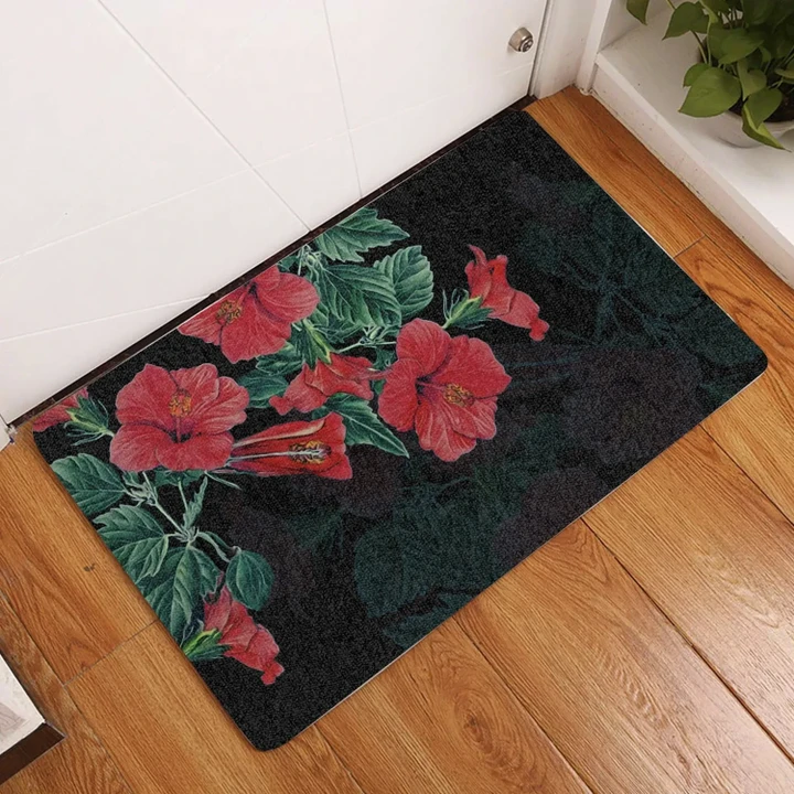 Alohawaii Door Mat - Hibiscus Red Flower Door Mat
