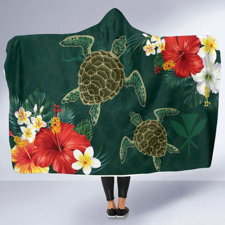 Alohawaii Clothing - Hawaii Sea Turtle Hibiscus Plumeria Hooded Blanket
