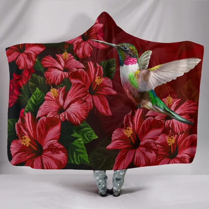 Alohawaii Clothing - Hawaii Red Hibiscus Humming Bird Hooded Blanket