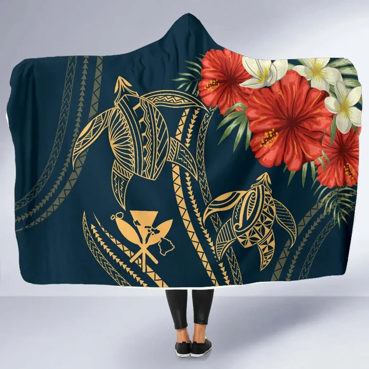 Alohawaii Clothing - Hawaii Polynesian Turtle Hibiscus Hooded Blanket - Nolan Style